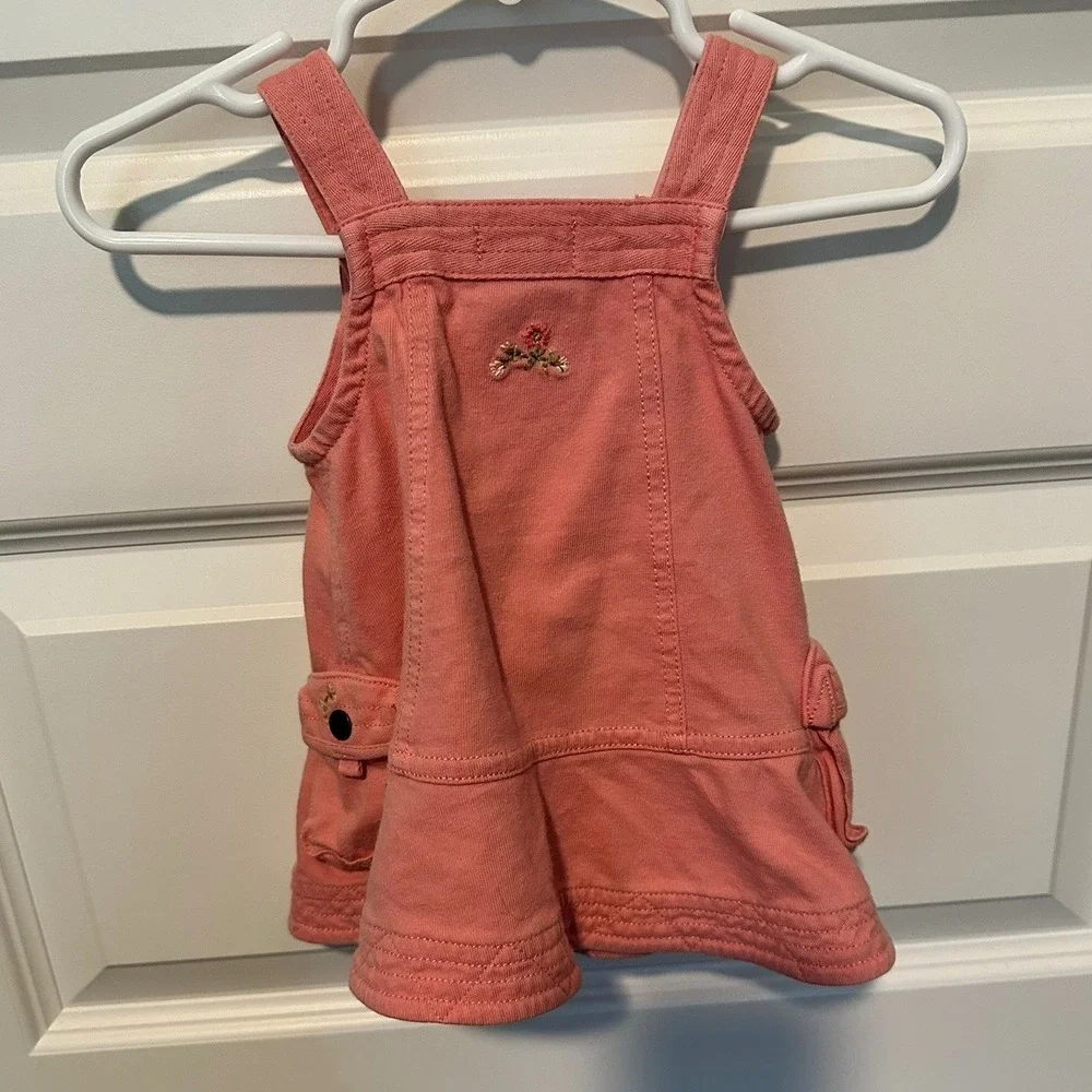 Ralph Lauren Infant 3M Pink Floral Embroidered Cotton Button Front Romper Dress